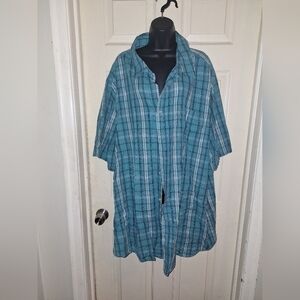King size short sleeve  plaid button-down 4XL